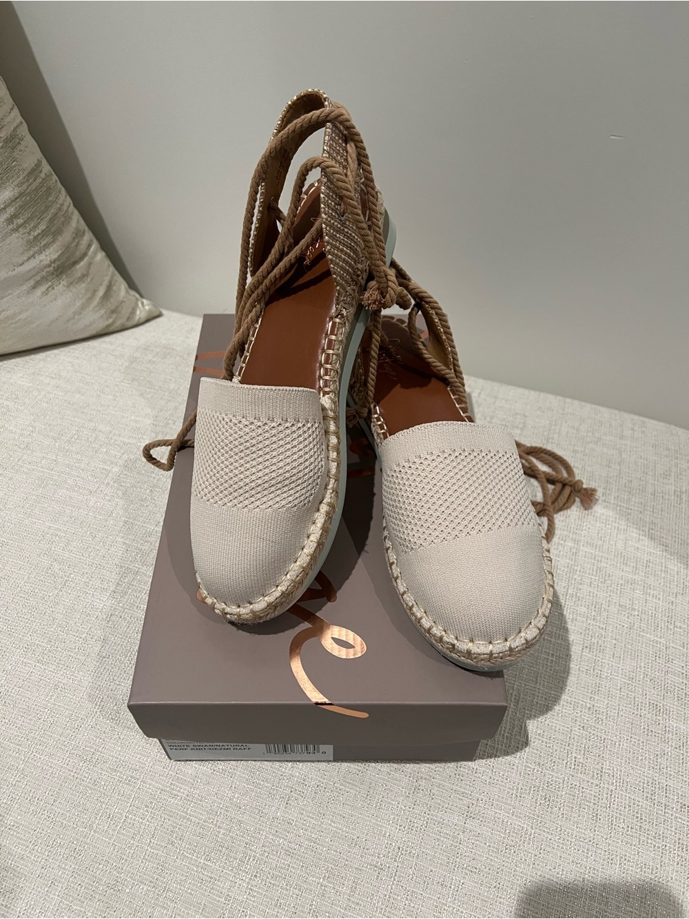 Neutral Beige Lace-Up Espadrille Flats